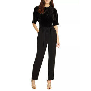 Phase Eight Women's Short Sleeve Velvet Top Jumpsuit Black Size 10 US/ 14UK $330